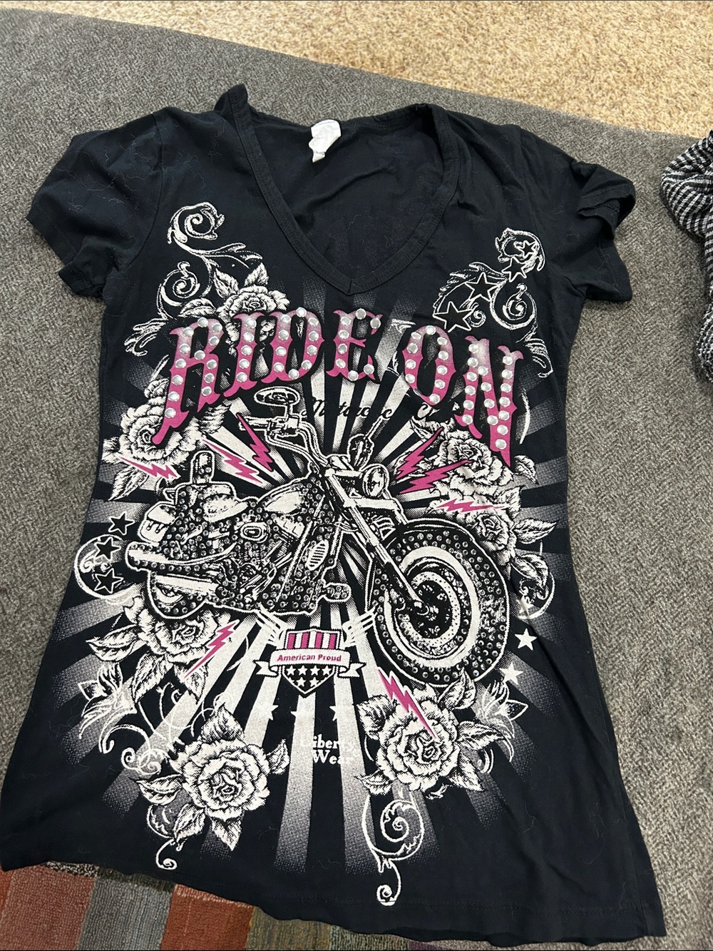 liberty Black 'Ride On' Motorcycle Graphic Tee with Pink Accents